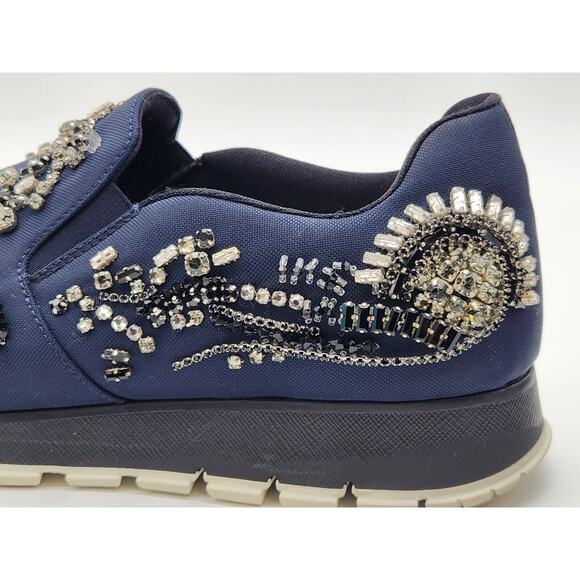 Prada Neoprene Crystal Slip On Blue Sneakers Size 41 - Picture 10 of 16